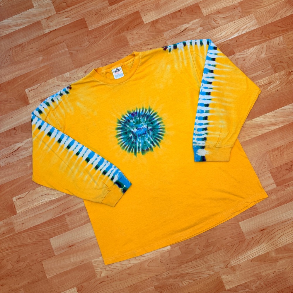 Alstyle Tie Dye Long Sleeve Shirt Mens 2XL Yellow Blue Sunburst Cotton Tee